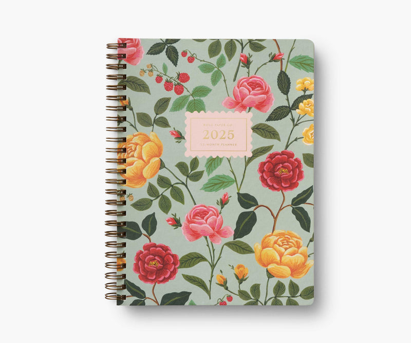 12-Month Soft Cover Spiral Planner - Roses 2025