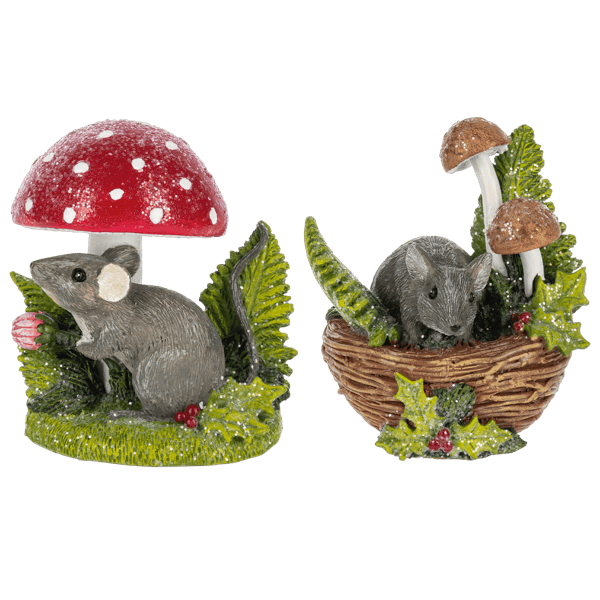 Mouse Under Mushroom Figurines