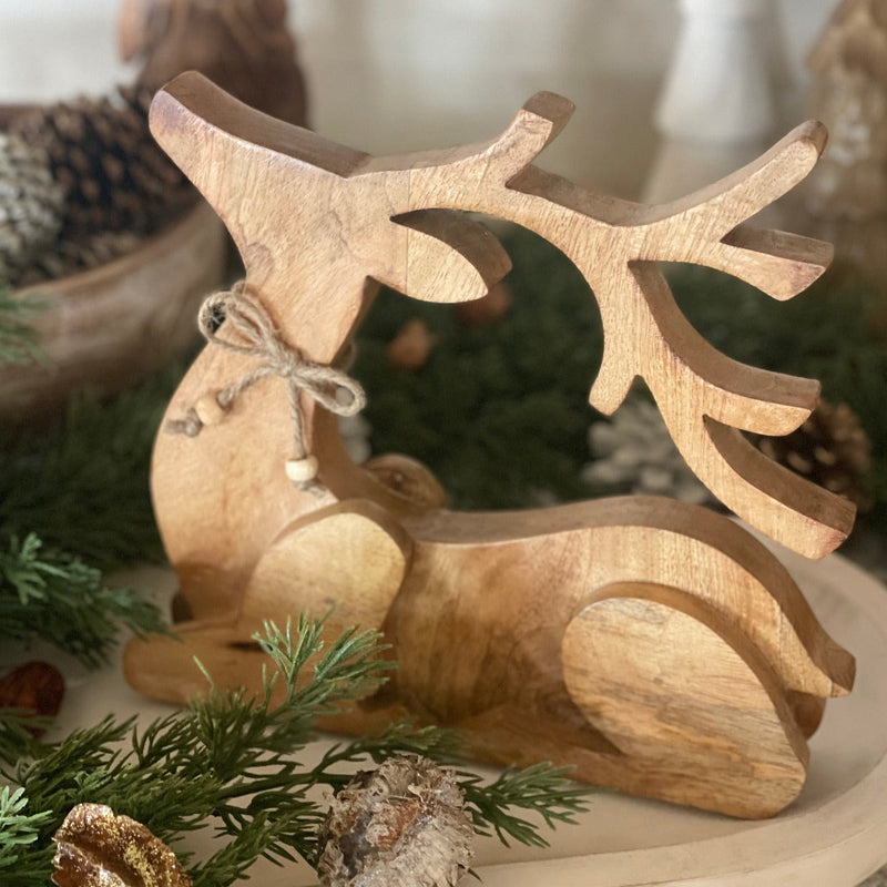 Small Wooden Lying Deer