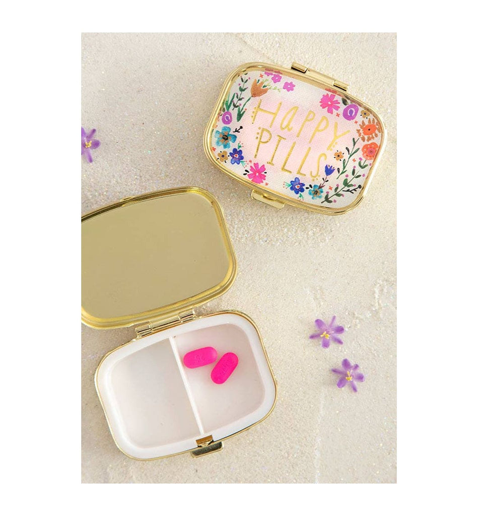 Pink Floral Happy Pills Pill Box