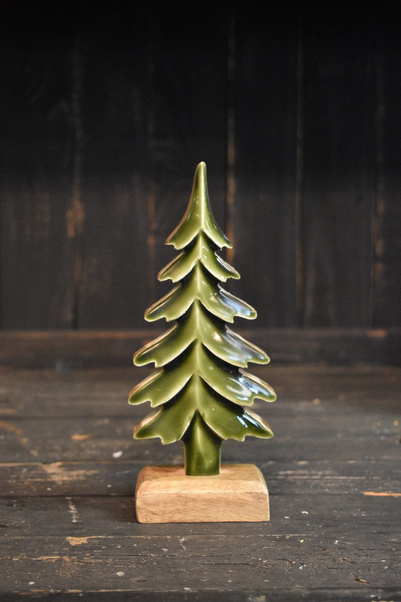 Wooden Tree w/ Green Enamel 8"