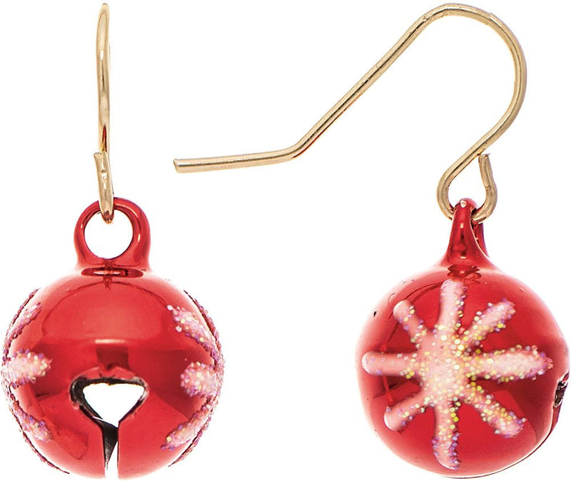 Gold Red Glitter Jingle Ornament Earrings