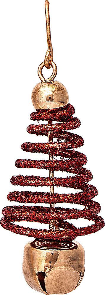 Gold Bell Red Spiral Tree Xmas Earrings