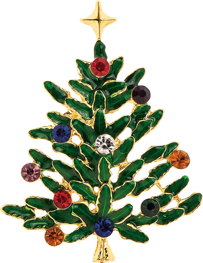 Gold Multi Green Crystal Tree Pin