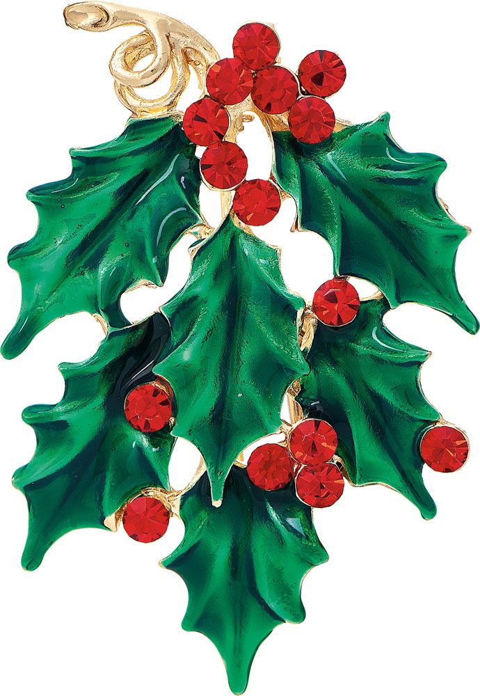 Gold Green Red Mistletoe Spray Pin