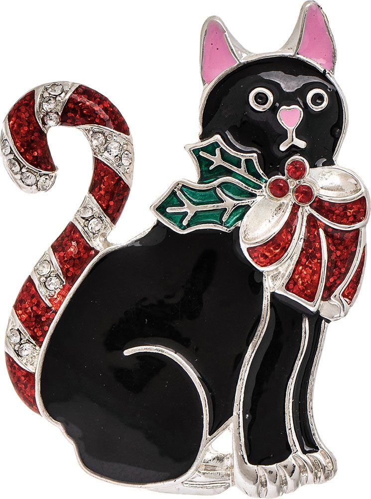 Silver Candy Cane Tail Cat Pin