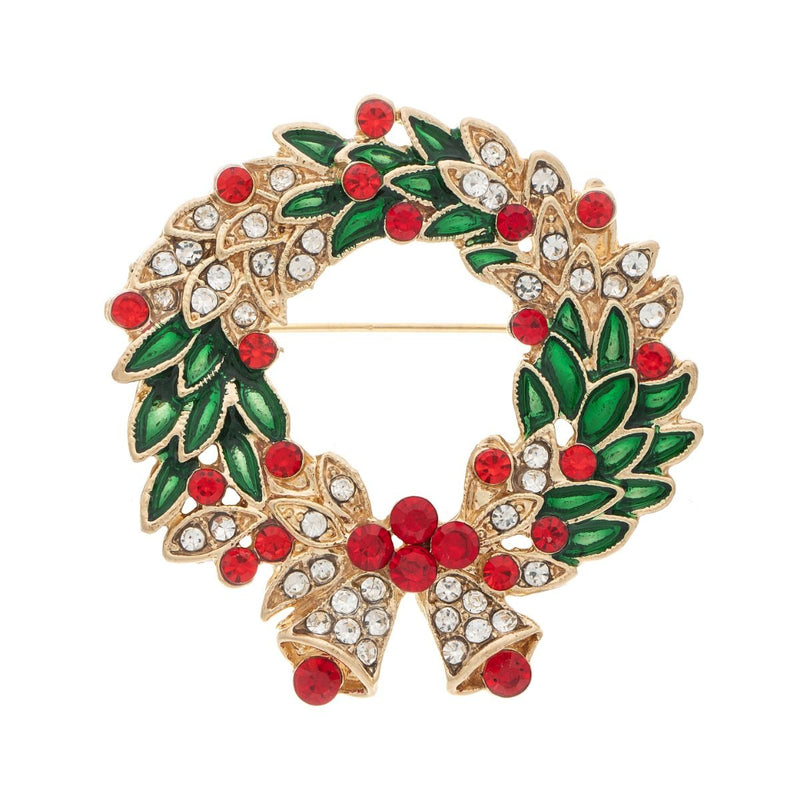 Gold Green Crystal Open Wreath Pin